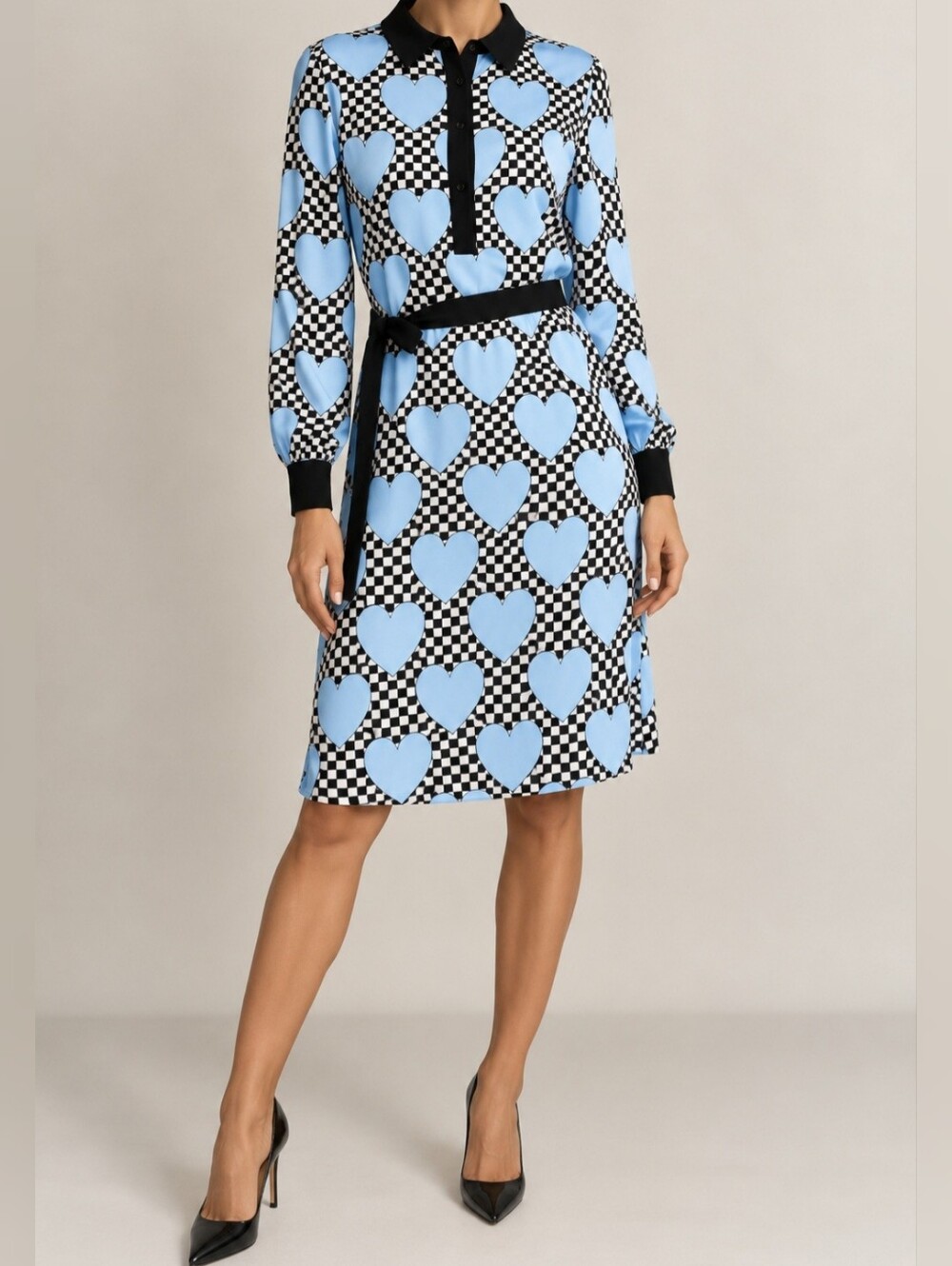 Love Maschino Blue Heart Patterned Shirt Dress